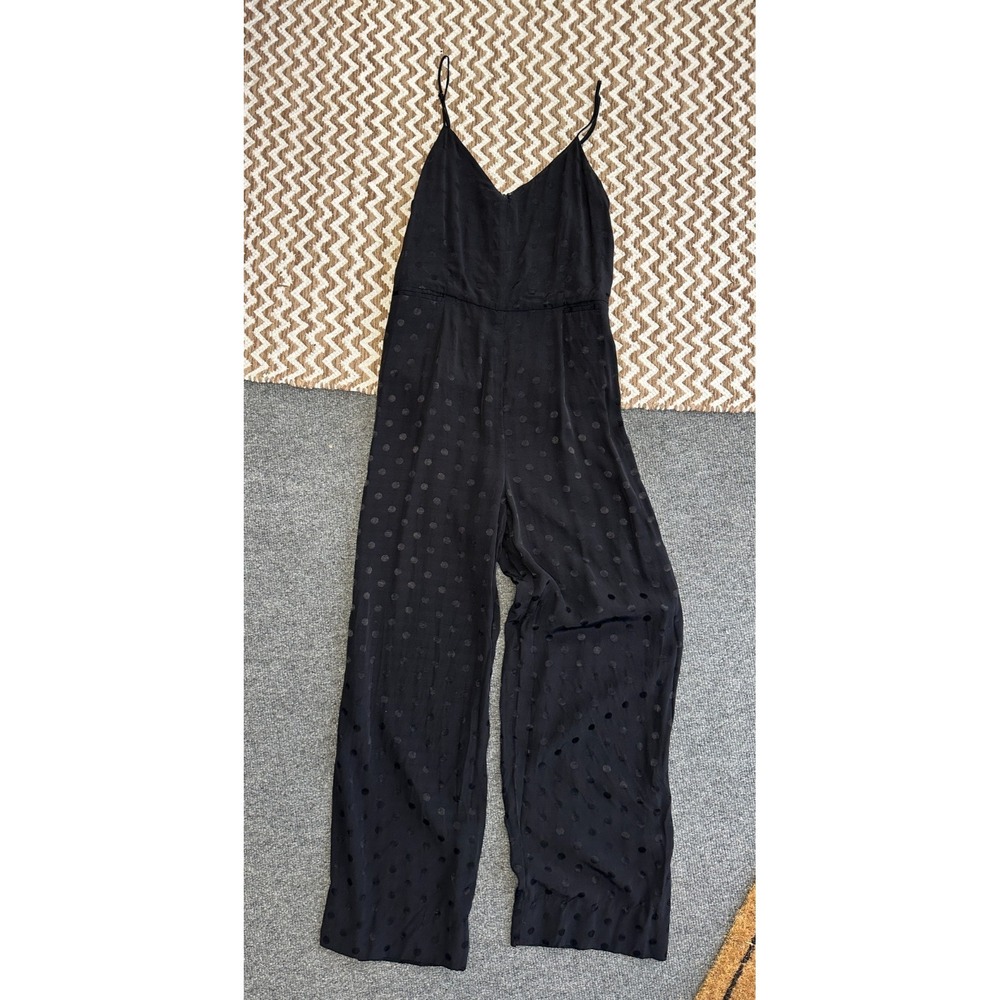Anthropologie The Essential Polka Dot Jumpsuit Womens Size 4 Petite Black Chic